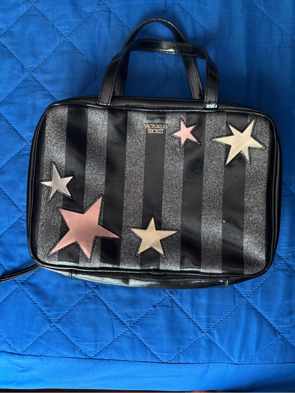 Victoria's Secret Black Cosmetic Bag with Pink and Cream Stars